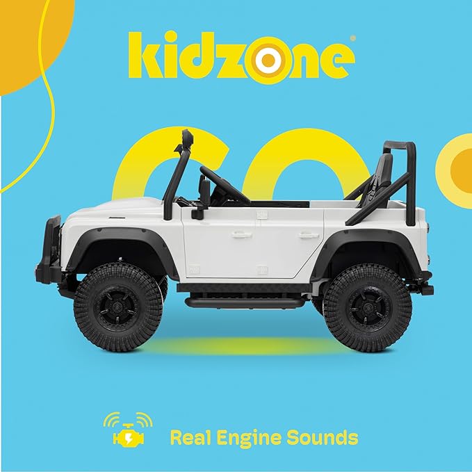 Kidzone Licensed Land Rover Defender 110 SVX 12V Ride On Car for Kids Ages 3–8, Electric SUV Toy with Parent Remote Control, Bluetooth Music, LED Headlights, Off-Road Wheels, White