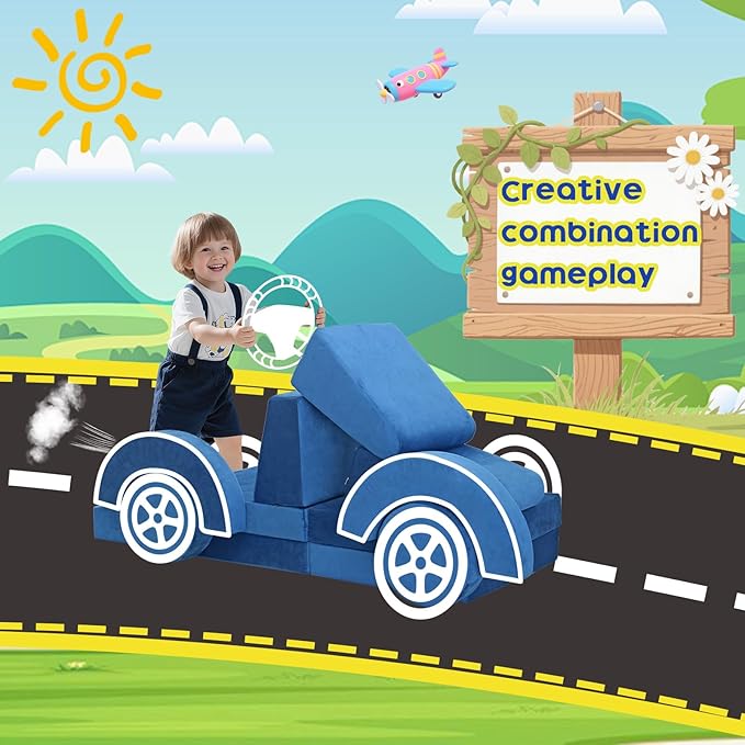 13Pcs Modular Kids Play Couch Toddler Couch Kids Sofa Playroom Furniture Convertible Foam and Floor Cushion Highly Elastic Foam for Boys and Girls (Blue)