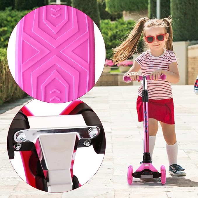 3 Wheel Scooter for Kids Ages 6-12,Kids Scooter with Light Up Wheels, Sturdy Deck Design, and 4 Height Adjustable Suitable for Kid Ages 3-12