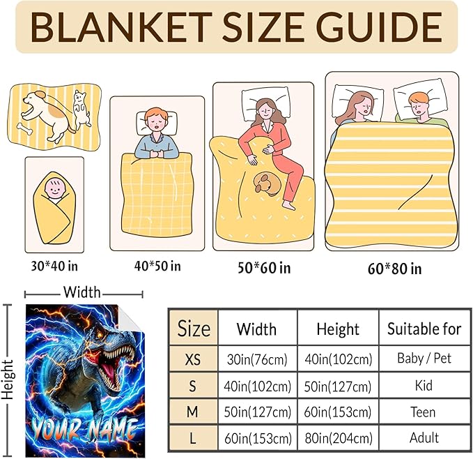 Personalized Dinosaur Blanket for Boys, Custom Throw Blankets Gift for Kids Adults Son Birthday 50x60 Inches Lightweight Soft Cozy Dinosaur Decor Blanket for Sofa Couch Bed Living Room