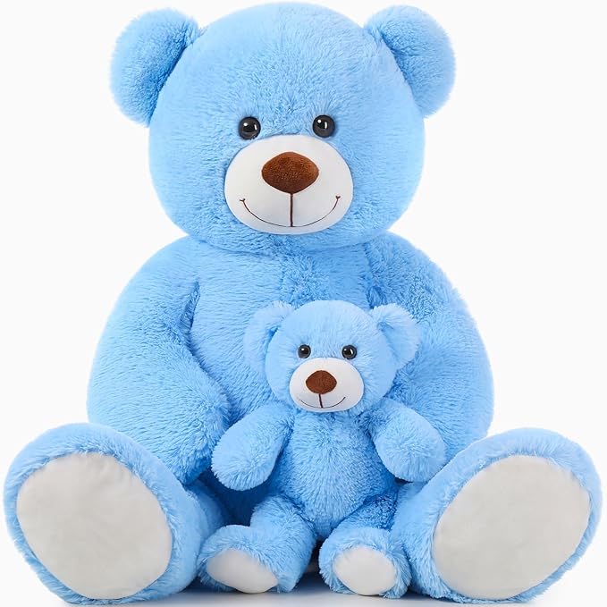 MorisMos Mom and Baby Giant Teddy Bear, 39inch Soft Big Teddy Bears Stuffed Animal Plush for Baby Shower, Birthday, Blue