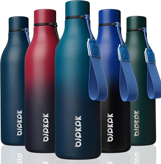 BJPKPK Insulated Water Bottles, 25 oz Stainless Steel Metal Water Bottle with Strap, BPA Free Leak Proof Thermos, Mugs, Flasks, Reusable Water Bottle for Sports & Travel, Sea