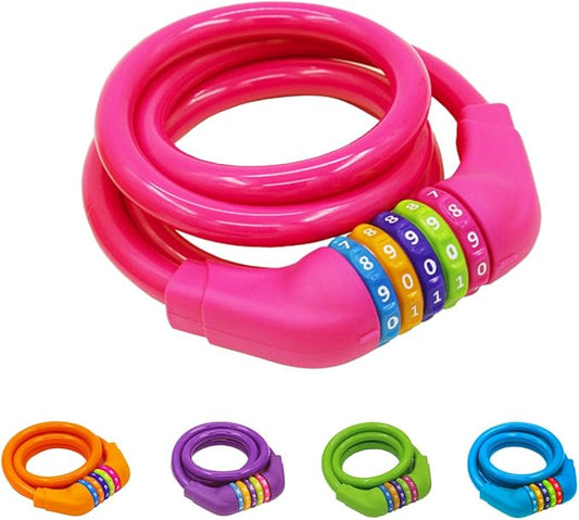 Bike Lock Cable - 4 Feet Resettable Cable Lock - Self Coiling 5 Digit Combination Bicycle Lock (Rose Red)