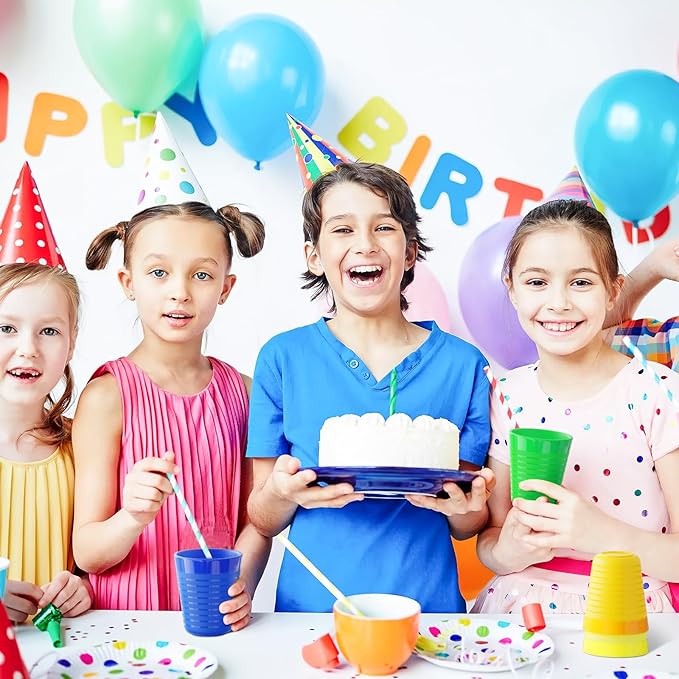 Set of 12 Kids Plastic Cups- 8 oz Children Drinking Cups Reusable Unbreakable Plastic Stackable Water Tumblers for Kids & Toddlers Bright Colored- Dishwasher and Microwave Safe