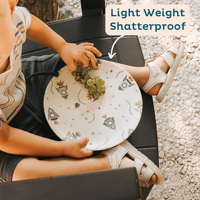 Nook Theory 4 Pack Reusable Bamboo Plates - Non-Toxic Toddler and Kids Plate, Dishwasher Safe, Not Microwavable Dinnerware (Fiesta 10")