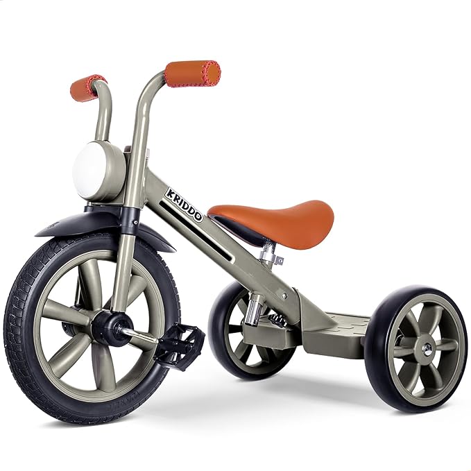 KRIDDO Kids Tricycles Age 2 Years to 5 Years, 12 Inch Puncture Free Rubber Wheel w Front Light, Kids Trike for 2.5 to 5 Year Old, Gift Toddler Tricycles for 2-5 Year Olds, Trikes for Toddlers, Grey