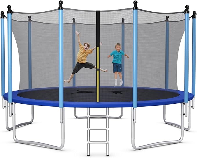 Giantex Trampoline for Kids Adults, ASTM Approved 8 10 12 14 15 16Ft Big Trampoline with Ladder, Thickness Steel Pipes Wear-Resistant All Weather Outdoor Large Recreational Trampoline with Net