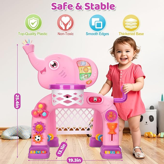 Toddler Basketball Hoop & Soccer Goal Sports Toys for 1 2 3 Years Old Girls Boys, Montessori Toys, Interactive Musical Toy with Lights, Christmas Birthday Gifts for Baby Kids Age 12-18 Months(Pink