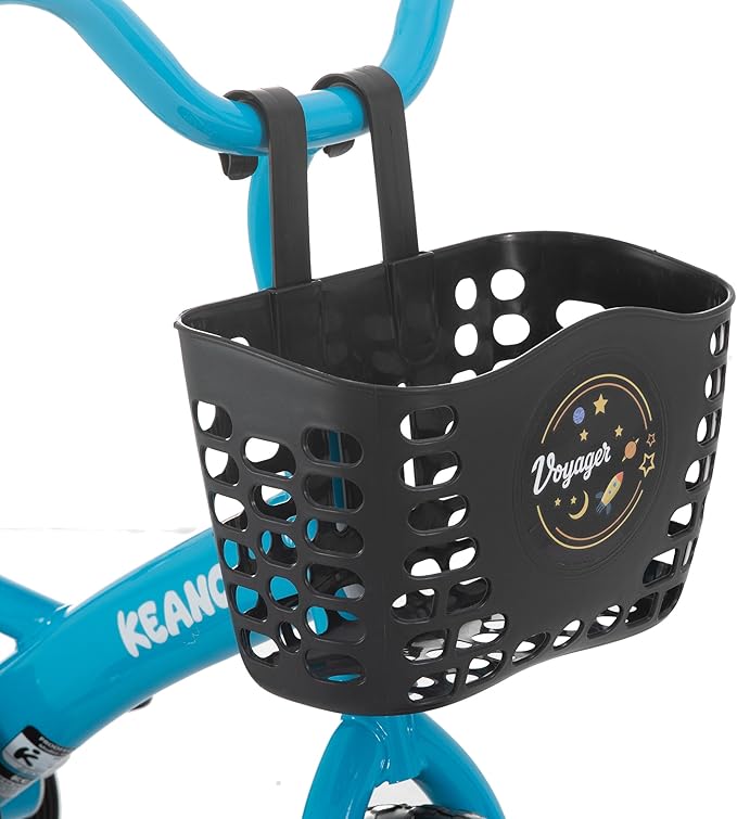 KEANO Voyager 10 12 Inch Kids Bike for Boys and Girls Ages 1-4 Years, Toddler Bike with Training Wheels & Basket, Detachable Parent Push Handle, Children Bicycle