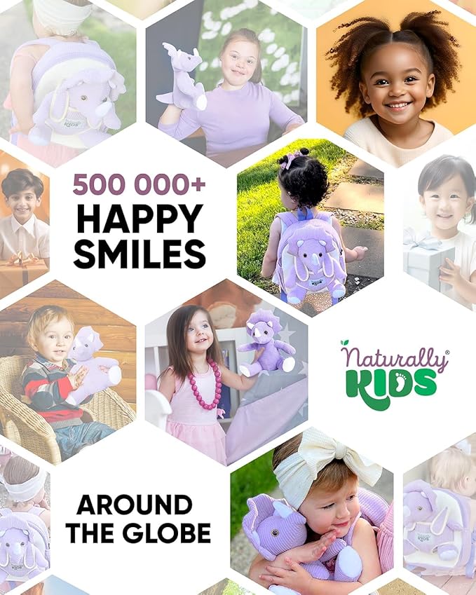 Naturally KIDS Purple Dinosaur Toys for Girls, Triceratops Toy, Dinosaur Gifts for 2 3 Year Old Girls, Toddler Backpack