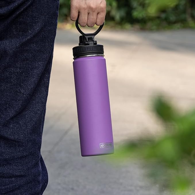 koodee Stainless Steel Water Bottle, 26 oz Double Wall Vacuum Insulsted Sports Bottle with Leakproof Spout Lid (Purple)