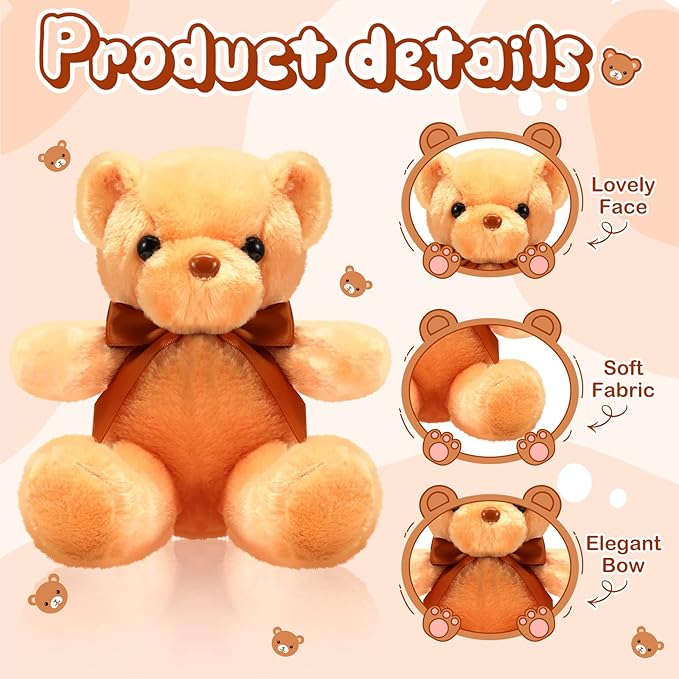 Skylety 10 Pieces Bears Bulk Stuffed Animals Soft Plush Toy Gift Bears with Ribbon Bow for Boys Girls Birthday Wedding Baby Shower Party Favor(Brown)