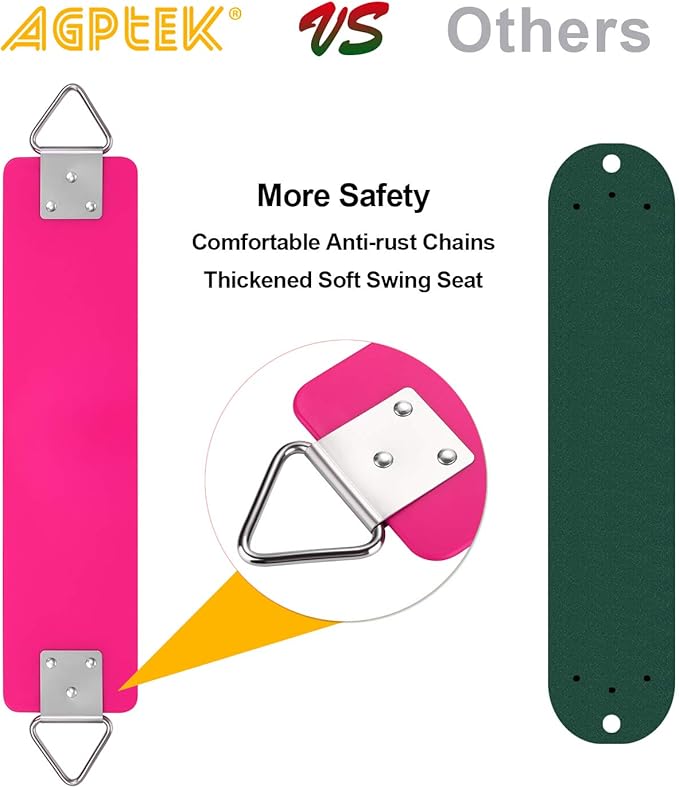 AGPTEK Swing Set, Seat with 66 Inch Anti-Rust Chains Thermoplastic Coated, Support 250lb, Cushion Accessories Replacement with Snap Hooks for Outdoors, Playground, Jungle & Gym - Pink