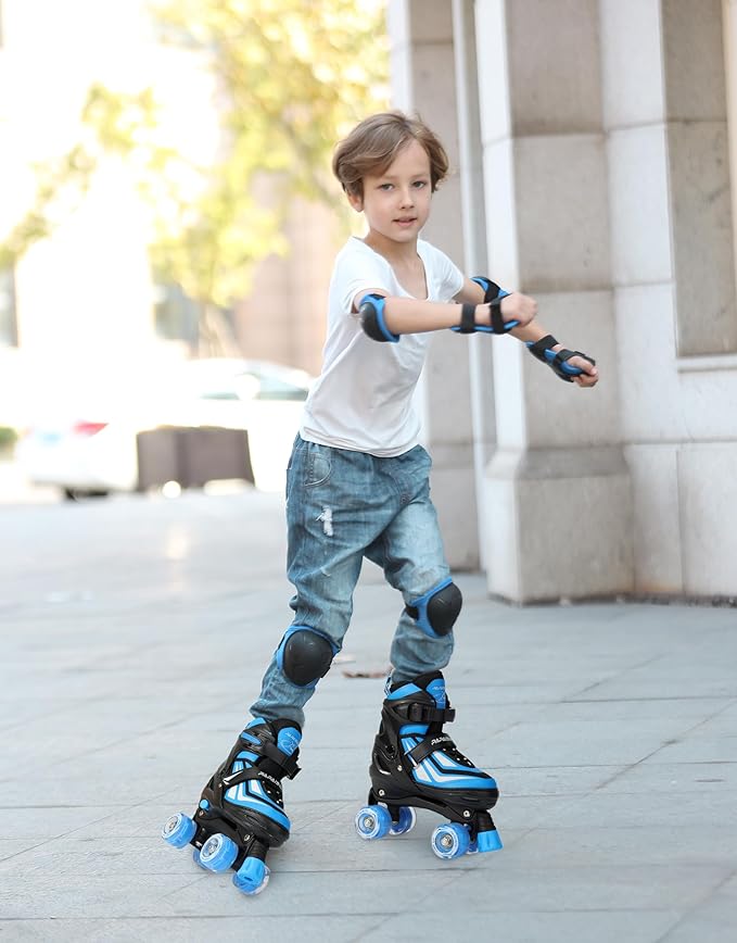 PAPAISON Kids Roller Skates for Boys Girls, 4 Size Adjustable Rollerskates with Light Up Wheels for Kids Ages 4-12