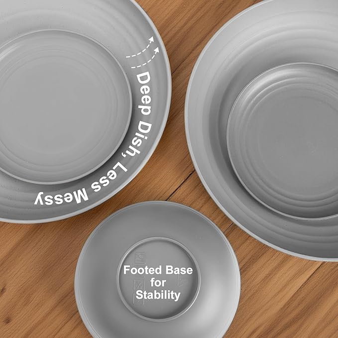 Wheat Straw Dinnerware Set 32 PCS, Dinner Plates,Dessert Plates, Drinking Glasses, Wheat Straw Bowls Set, Microwave and Dishwasher Safe Dishes Set for 8 for Outdoor, Camping, Picnic - Grey