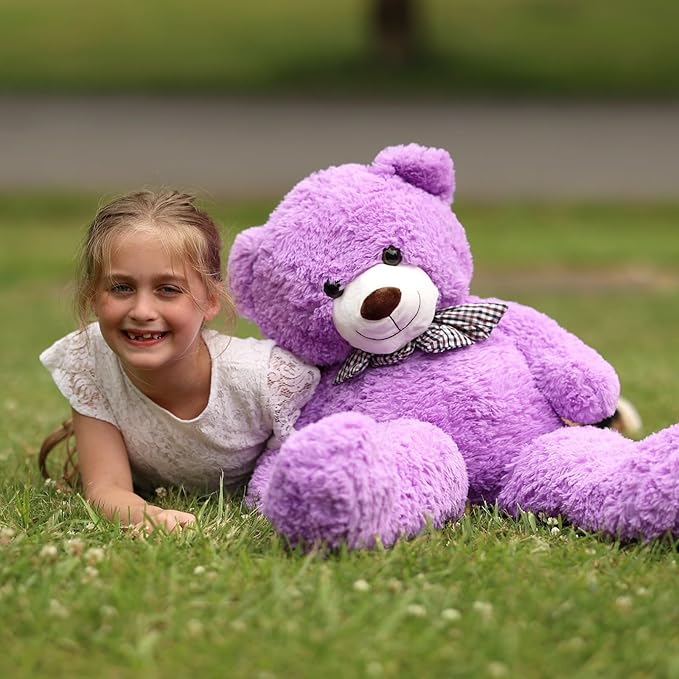 MorisMos Bow Tie Giant Teddy Bear, 39inch Large Teddy Bear Plush, Soft Big Bears for Girls Girlfriend, Purple