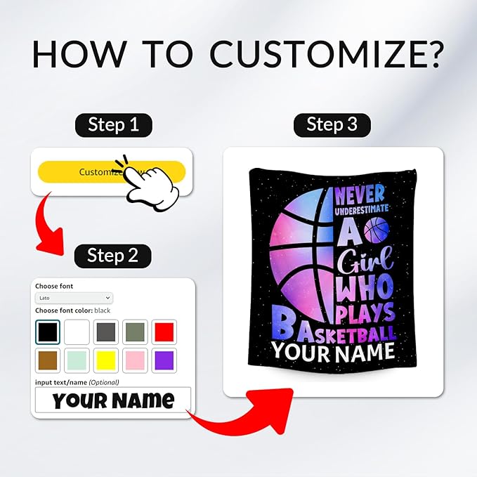 Personalized Basketball Blanket for Girls, Custom Basketball Gifts with Name for Girls, Sport Throw Blankets for Team, Kids Throws for Couch Sofa (30x40 Inch)