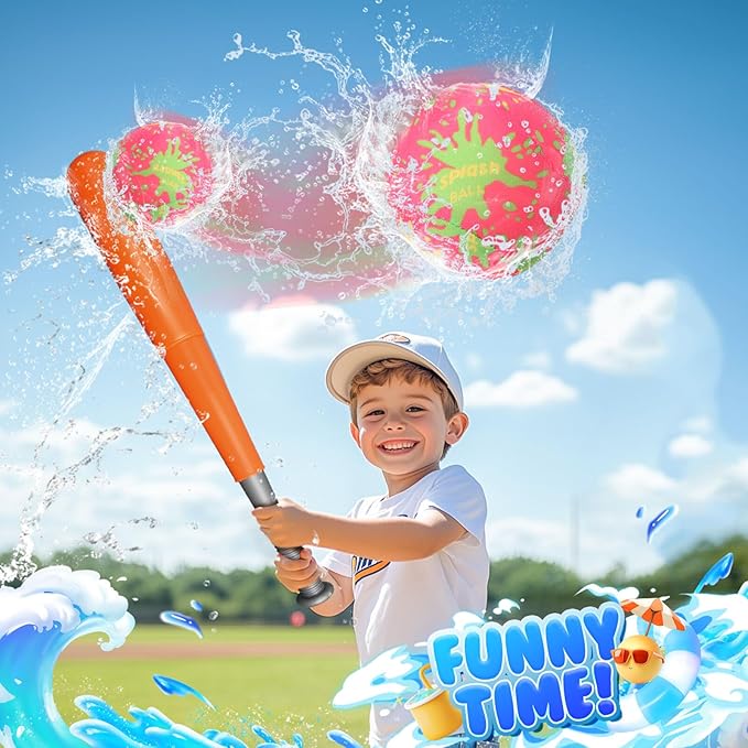 Baseball Toys for Kids 3-5: Baseball Set with 2 Bats and 8 Oversized 7CM Water Absorbing Balls Toddler Baseballs for Boys 3-5 Summer Outdoor Play Toy for Boys & Girls Baseballs Kids Gifts