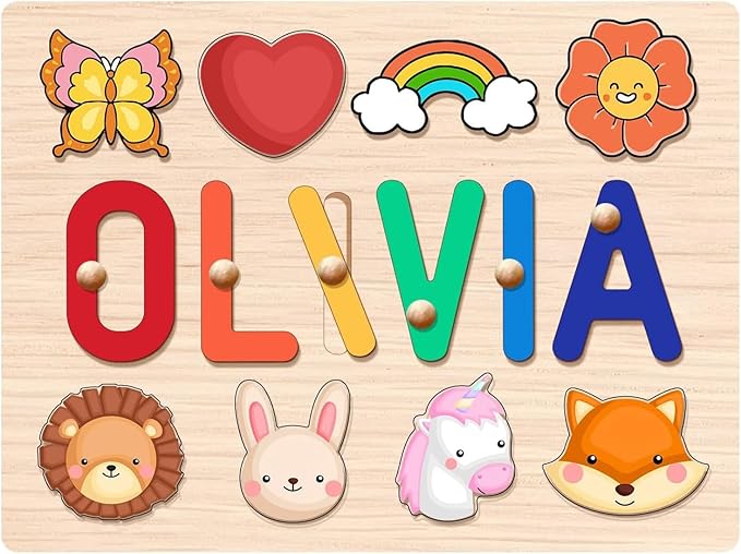 Wooden Name Puzzle for Kids Personalized, 1st Birthday Gifts, Custom Name Puzzle for 1 Year Old, Early Learning Toys for Baby Boy Girl, Personalized Christmas Birthday Gifts for Girls Boys Toddler
