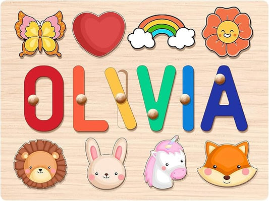 Wooden Name Puzzle for Kids Personalized, 1st Birthday Gifts, Custom Name Puzzle for 1 Year Old, Early Learning Toys for Baby Boy Girl, Personalized Christmas Birthday Gifts for Girls Boys Toddler