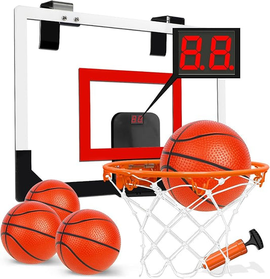 TOY Life Basketball Hoop Indoor with Scoresboard Basketballhoop for Kids Over The Door Mini Hoops for Teens and Adults Door Room Office Goal with 4 Balls