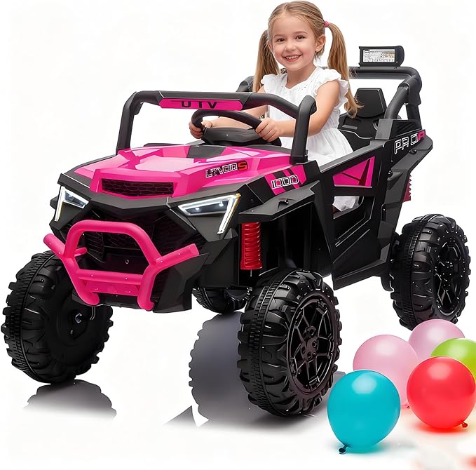 24v Ride On Toys for Big Kids,UTV 2 Seater Ride On Car for Kids,24 Volt Ride On Toys for Boys,W/Remote Control,LED,Music,Bluetooth,4 Shock Absorbers,Toddler 4 Wheeler,Electric Car for(Pink)