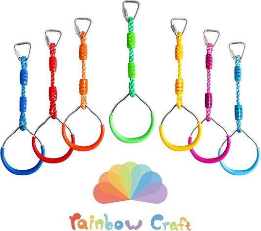 Rainbow Craft 7-Pack Colorful Ninja Rings - Gymnastic Ring, Swing Bar Ring, Monkey Rings for Backyard Ninja Warrior Obstacle Slackline Kits