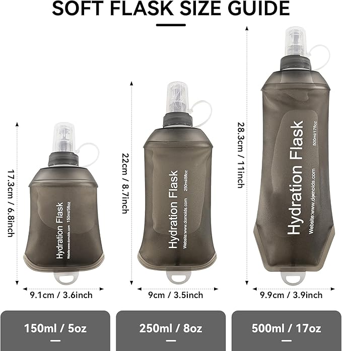 500ml Soft Flask Soft Water Bottle for Running, Hiking, Travelling, Cycling and Climbing - Gray