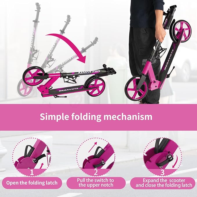 Foldable Kids Scooter with 8 inch Sturdy Wheels - Scooters for Kids, Teens, Adults Ages 8+, Adjustable Handlebar, Gift for Boys&Girls, 220lbs Max Load, Bearing ABEC7,Cup Holder