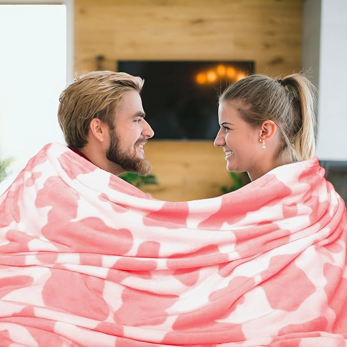 Pink Twin Fleece Blanket - Cozy Fuzzy Lightweight Cow Print Fleece Throw for Bed, Sofa, Room Decor -Soft Cow Gifts for Girls 60"x80"