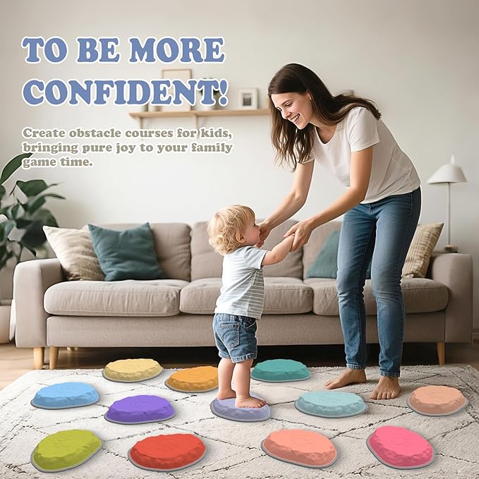 Stepping Stones for Kids, 12 PCS Balance Stepping Stones for Toddlers, Non-Slip Obstacle Course Sensory Toys Indoor Outdoor, Balance River Toys for Birthday, Children's Day and Christmas Gift
