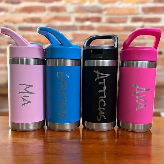 Personalized 12oz tumbler Kids water bottle with name Stainless steel tumbler Cold Hot drink (Vertical/Horizontal Name)