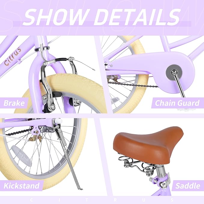 Girls Bike for Age 2-12 Years Old Kids Toddlers 12 14 16 18 20 Inches Retro Bicycles with Training Wheels Basket Bell Ring, Multiple Colors