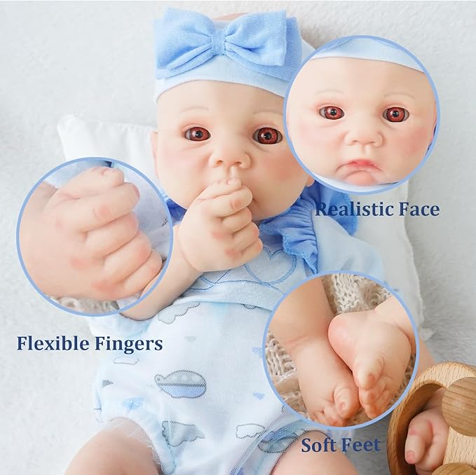 16.14 in Full Silicone Reborn Baby Dolls, 1:1 Lifelike Newborn Dolls Non Vinyl Realistic Reborn Toddler Dolls Boy Washable Sleeping Doll