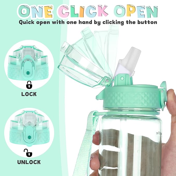 OLDLEY 17oz Kids Water Bottle for School - Motivational With Silicone Straw, Leak-Proof Tritan BPA-Free, Reusable for Girls Boys, Glow Green