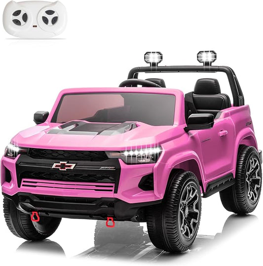 Winado 24V Licensed Chevrolet Colorado Electric Car for Kids, Ride on Toys for Toddlers with Remote Control, 2 Seater Electric Car Ride On Vehicle w/Bluetooth, Soft Start, LED Lights - Pink