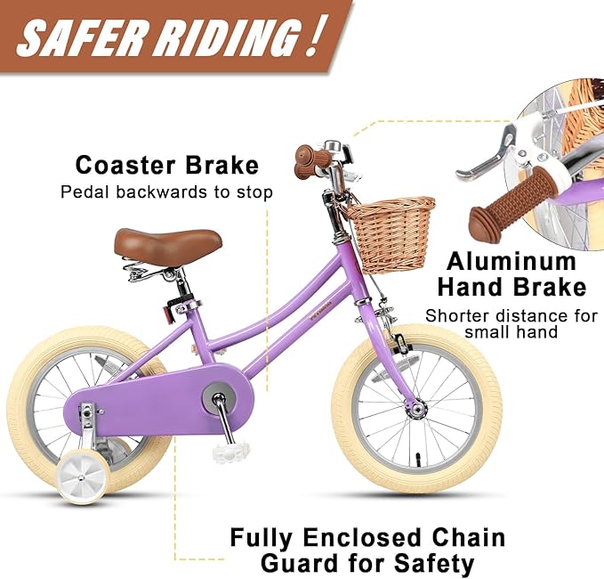 Petimini Girls Bike with Basket for 2-12 Years Old Kids, 12 14 16 18 20 Inch Bicycle with Bell Training Wheels Basket, Multiple Colors