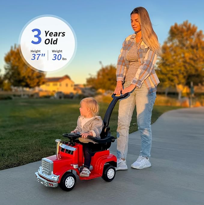 3-in-1 Ride on Push Car for Toddler with Handle, Toddler Ride on Toy for Girls Aged 1-3, Stroller Sliding Walking Car w/Music, Horn and Lights - Red