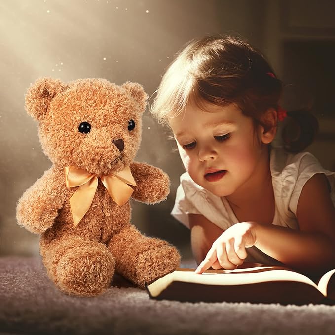 HyDren 12 Pack 12 Inch Stuffed Bear Animal Cute Bulk Plush Toys with Ribbon Bow Ties Soft Bears for Baby Shower Birthday Party Favors(Light Brown)