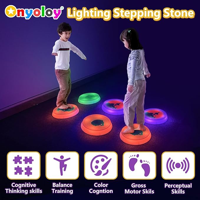 Light Up Liquid Stepping Stones - 1 Round Blue Liquid Stepping Stone with 7 Glow Colors, Indoor Obstacle Training Balancing Stepping Stone Toy for Kids Ages 3 4 5 6 and Up.