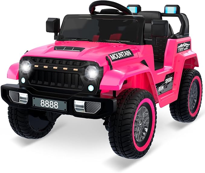 Garvee 12V Kids Ride On Truck Car, Battery Powered Electric Vehicles with Remote Control, Spring Suspensions, 3 Speeds, LED Lights, Music, MP3, Ride On Toy Car for Children Toddles Boys Girls, Pink