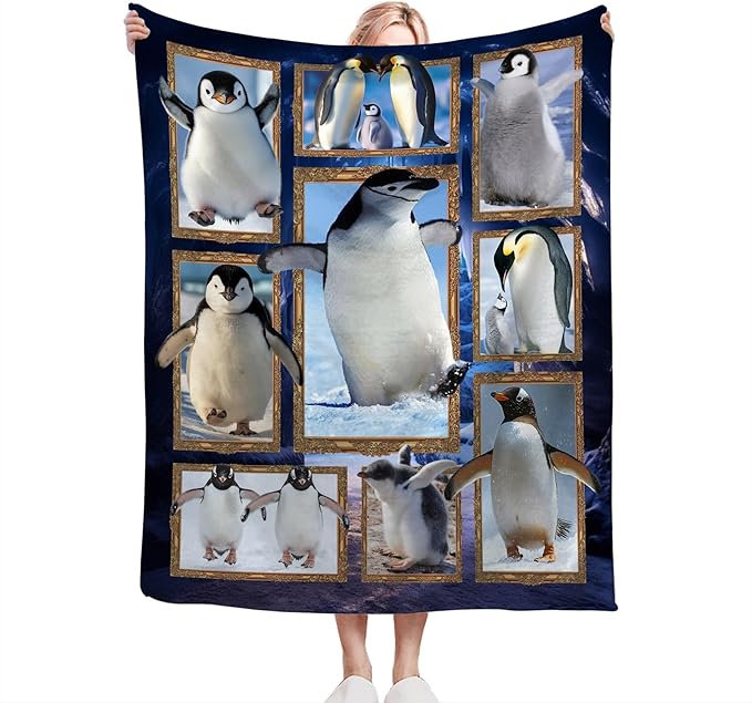 Penguin Blanket Fleece Soft Warm Plush Penguins Throw Blanket Lightweight Plush Fuzzy Cozy Cute Penguin Blankets for Lover Kids Adult Suitable for Couch Sofa Bed 50"X40"