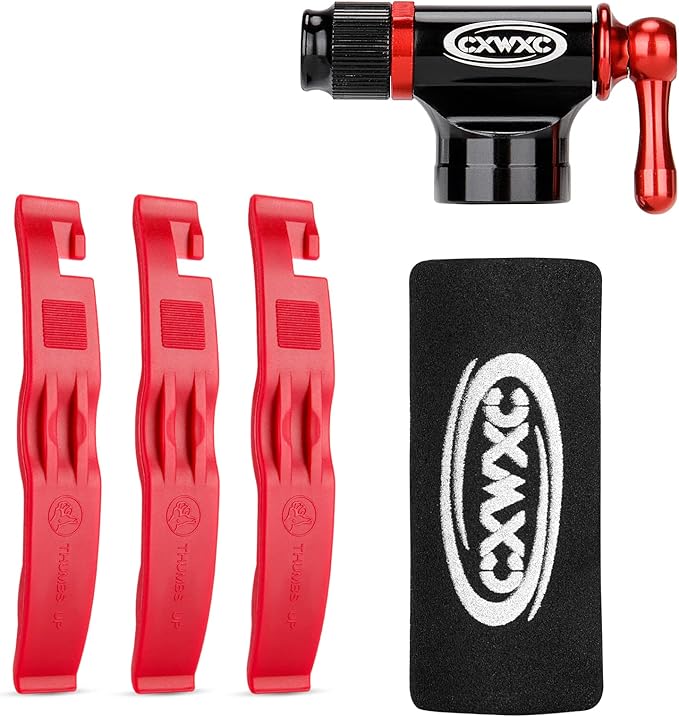 CO2 Inflator with Tire Levers - Presta & Schrader Valve Compatible - Bicycle Tyre Pump for Road & Mountain Bikes, No CO2 Cartridges Included