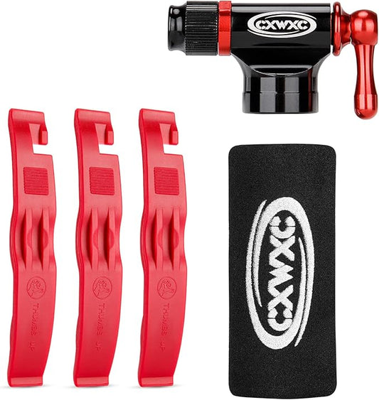 CO2 Inflator with Tire Levers - Presta & Schrader Valve Compatible - Bicycle Tyre Pump for Road & Mountain Bikes, No CO2 Cartridges Included