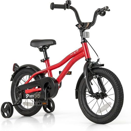 BABY JOY Kids Bike, 12 14 16 18 Inches Sporty Bicycle with Training Wheels, Adjustable Seat, Handbrake & Coaster Brake, Reflectors, Girls Boys Bike for 3-8 Years Old Children