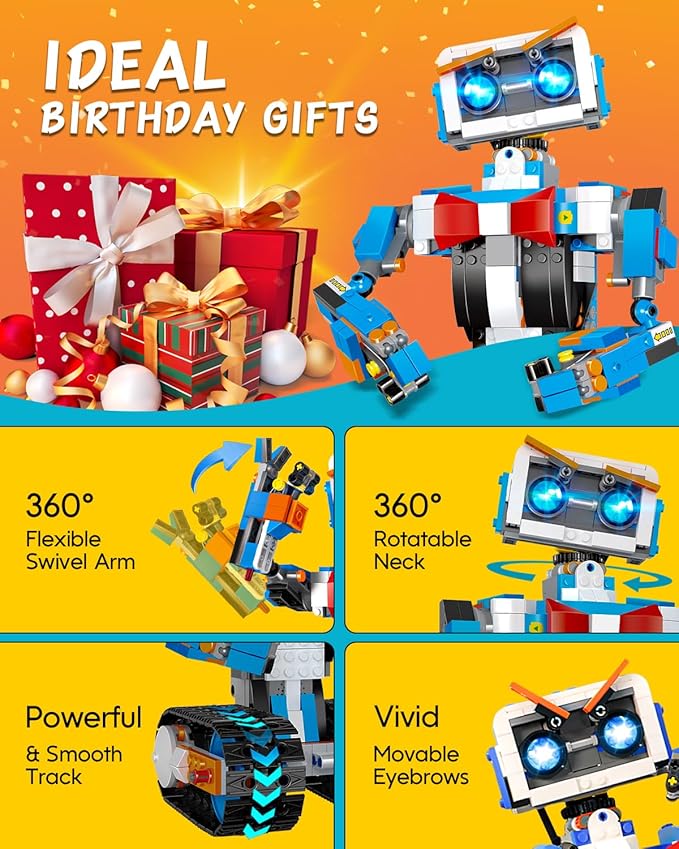 aukfa STEM Robot Toys Building Kits, Building Toys for Boys Age 8-12, App & Remote Control Blocks Engineering Science Learning Educational Coding DIY Stem Projects Robot Gifts for Boys & Girls