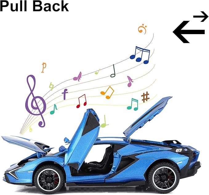 SASBSC Lamb Toy Cars Sian Diecast Metal Model Car with Light and Sound Fkp3 Pull Back Car Toys for Boys Age 3 + Year Old (Blue)