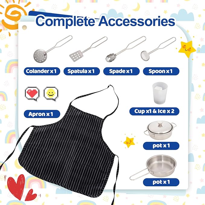 Corner Play Kitchen for Kids, Wooden Toddler Kitchen Playset w/Faucet, Sink, Microwave, Oven, Apron, Blackboard, Cabinets, Pretend Cooking Toys w/Sound & Light Gift for Ages 3+ (Blue)