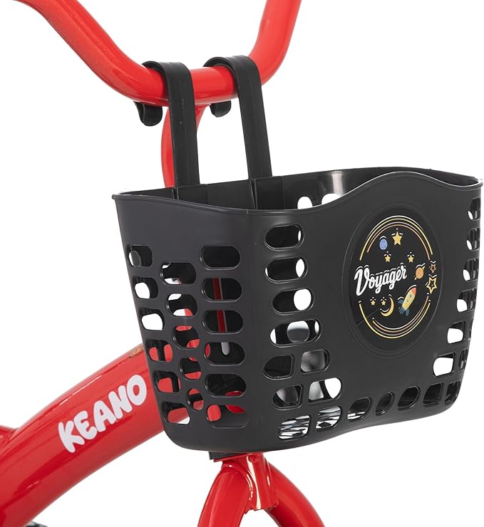 KEANO Voyager 10 12 Inch Kids Bike for Boys and Girls Ages 1-4 Years, Toddler Bike with Training Wheels & Basket, Detachable Parent Push Handle, Children Bicycle