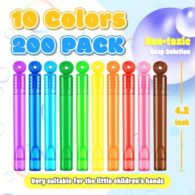 200 Pcs Mini Bubble Wadns Party Favors for Kids,10-Color Bubble Stick, Thanksgiving and New Year, Theme Birthday, Wedding, Summer Girls and Boys Carnival, Summer Outdoor Toys